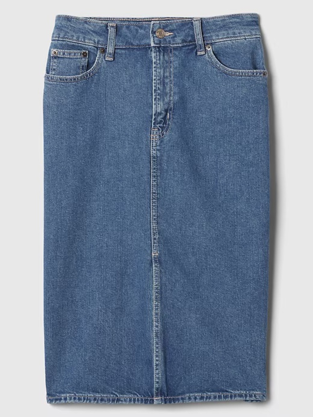 NWT Gap Jeans Denim Midi Pencil Skirt Slit Classic Pocket Button 26 Reg S